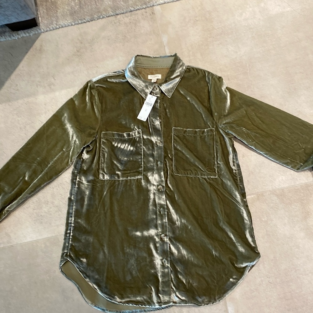 Pilcro velvet bottom down shirt Moss